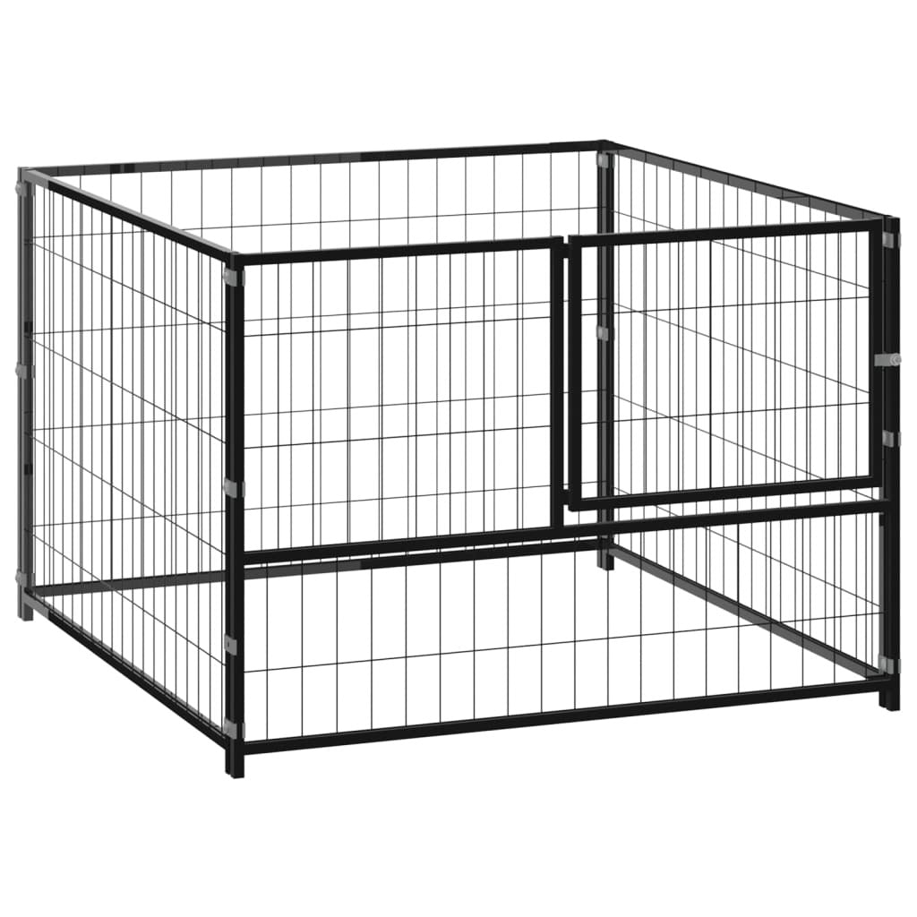 Dog Kennel Black 39.4"x39.4"x27.6" Steel Doba Black